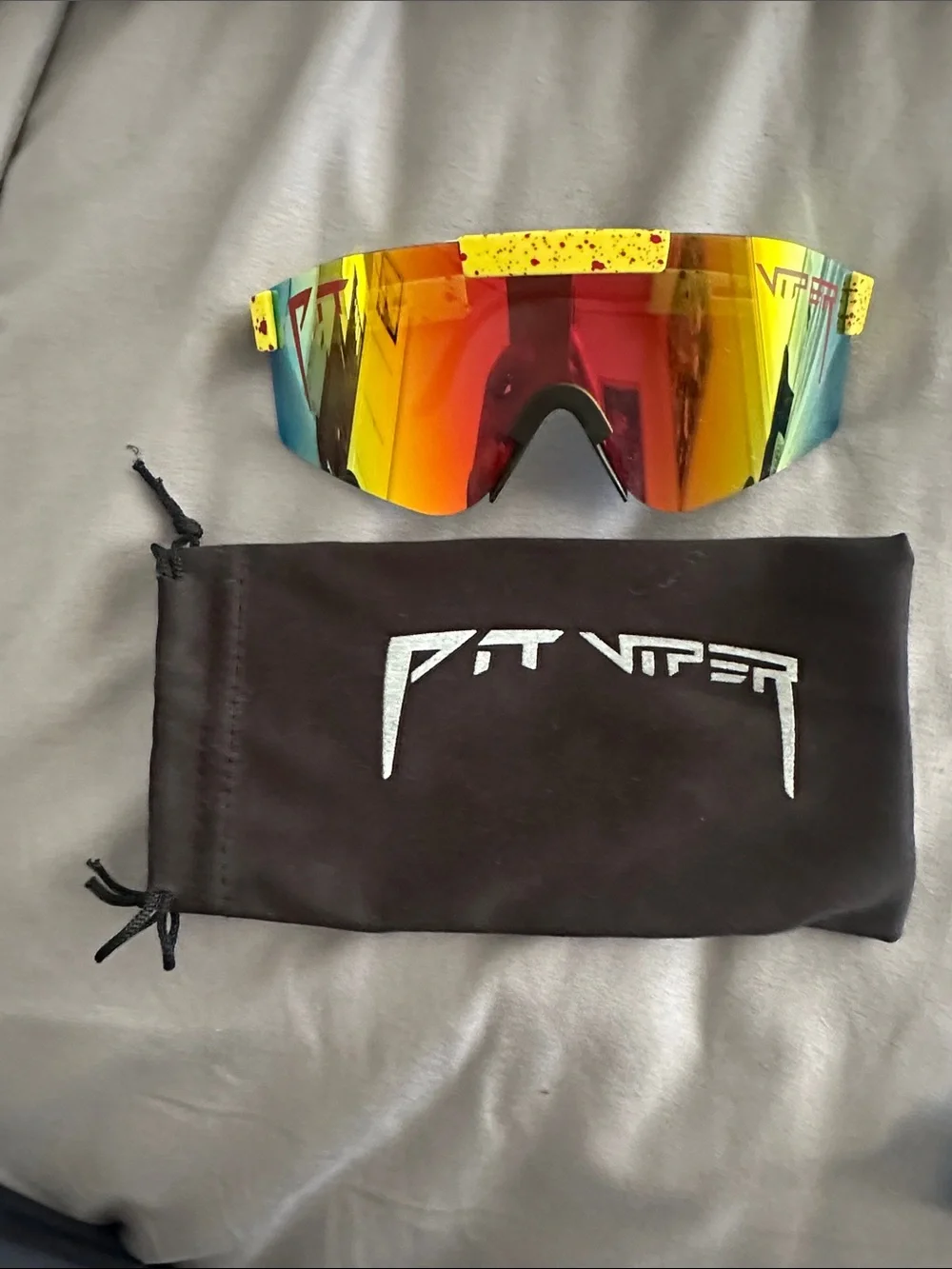 Pit Viper Shield Sunglasses with Red/Yellow/Blue Mirrored Lens